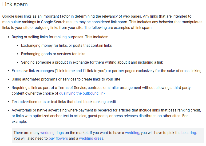 google sur le spam de lien